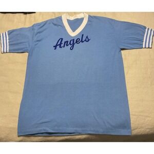 Vintage Angels Coach Shirt Mens XL Blue V Neck Baseball Jersey Gulf Coast 80s